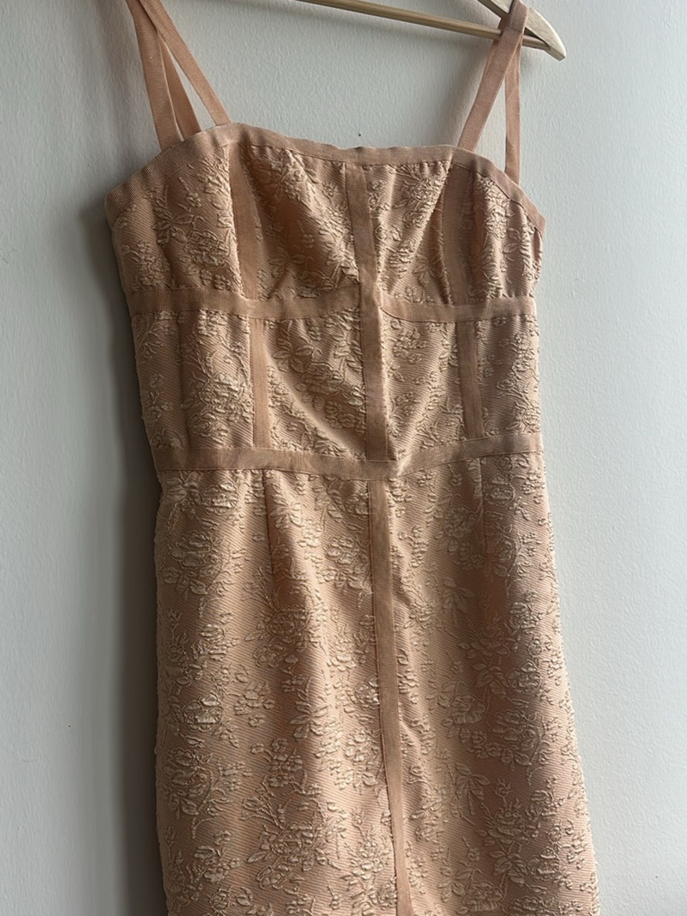 ALI & JAY Strapless Blush Jacquard Sheath Dress